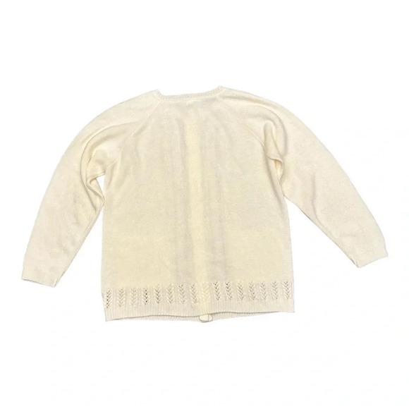 Vintage 90s Amana Open Knit Button Front Cream Ivory Cardigan Retro Twee Mod - Picture 4 of 8